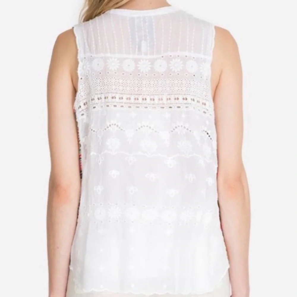 Johnny Was Turia White Embroidered Eyelet Boho Tank Top Medium Excellent - Picture 8 of 17